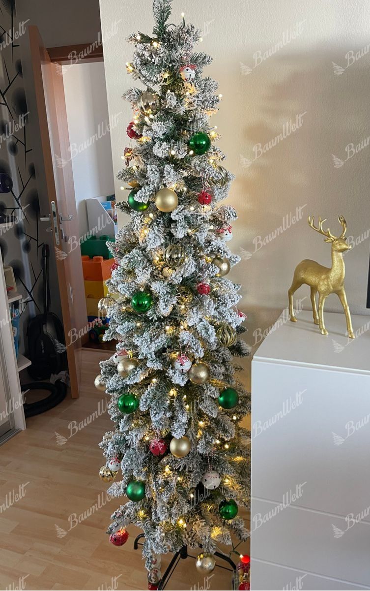 Künstlicher Weihnachtsbaum Weiß-Fichte Schmal 180cm LED310